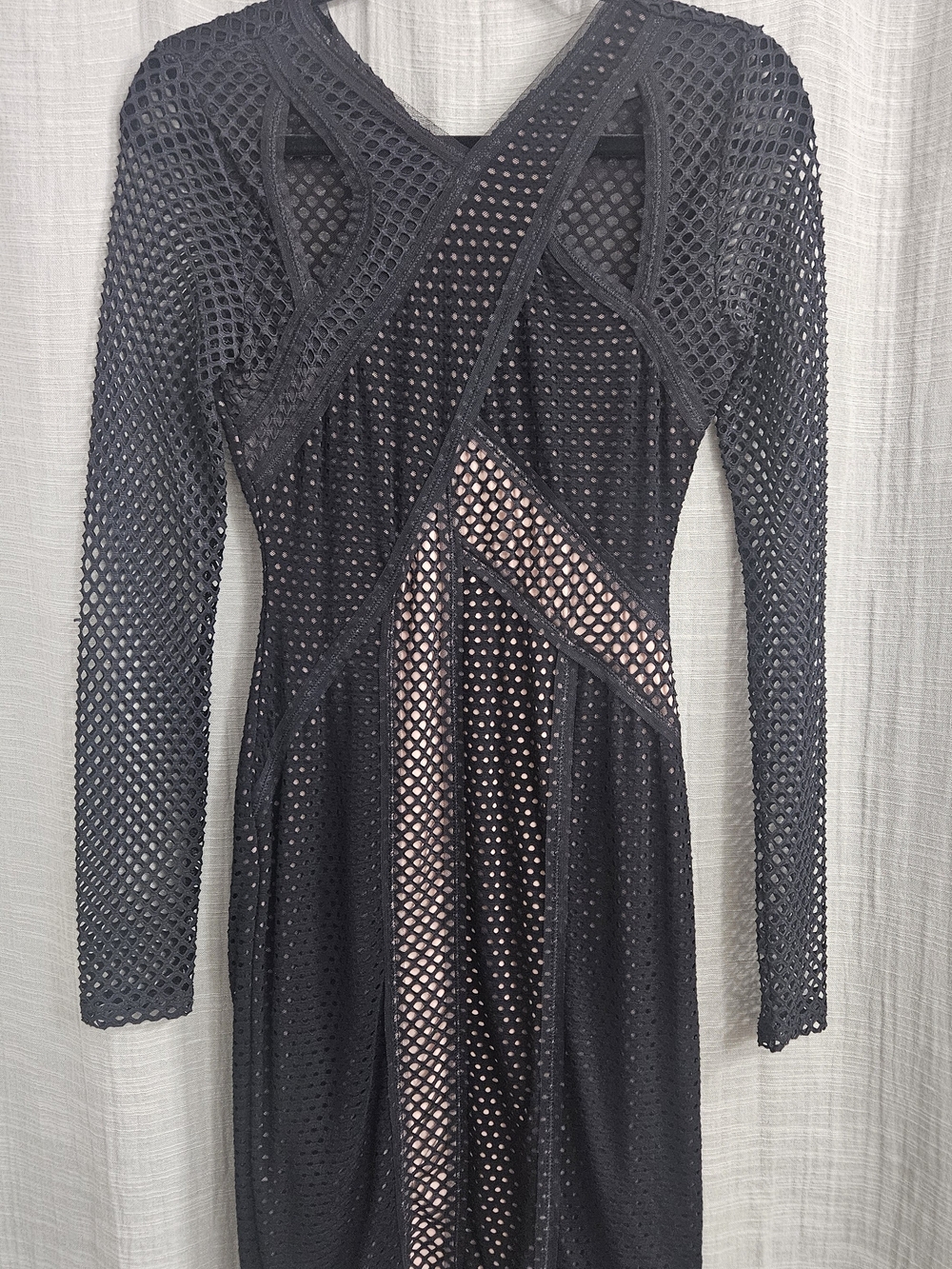 BCBGMaxAzria Black Long-Sleeve Mesh Panel Dress